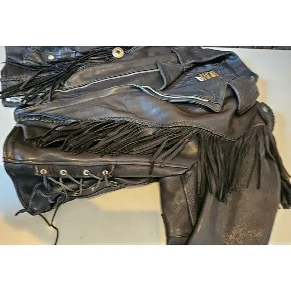 Vintage U.S. MADE Co. Black Leather Fringe Motorcycle Jacket Coat Men's XXL GIFT - Picture 5 of 16